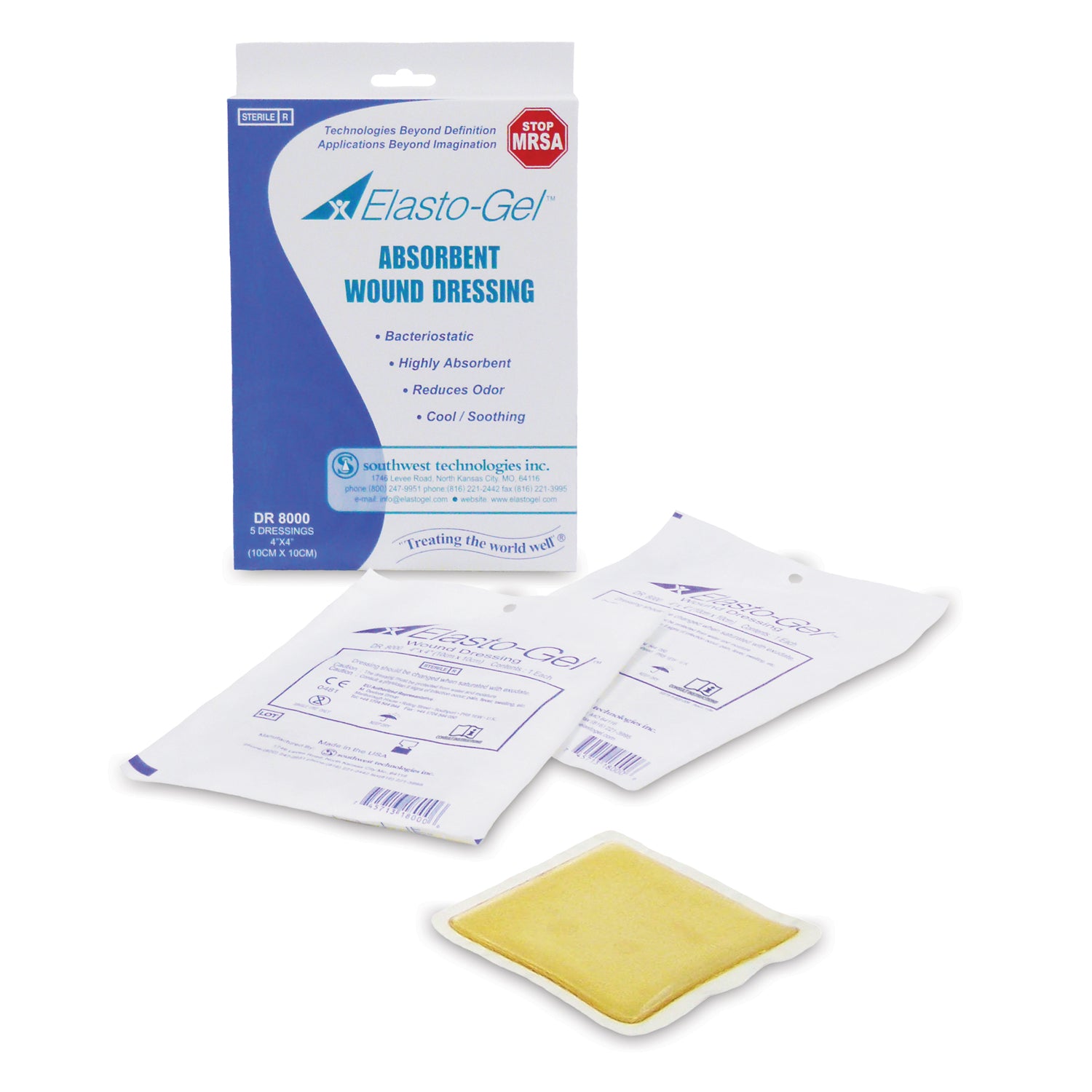 SOUTHWEST ELASTO-GEL™ WOUND CARE "Wound Dressing, 4\" x 4\", No Tape, 5/bx "