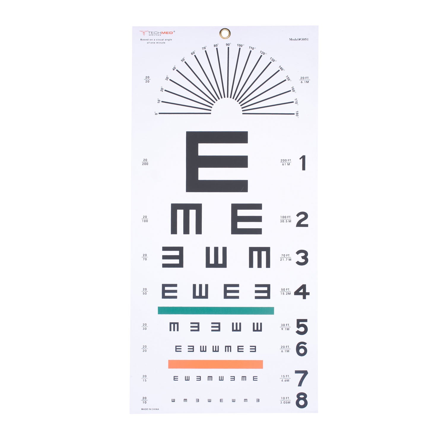 DUKAL TECH-MED EYE CHARTS "Eye Test Chart, Tumbling E, 22\" x 11\", Kindergarten"
