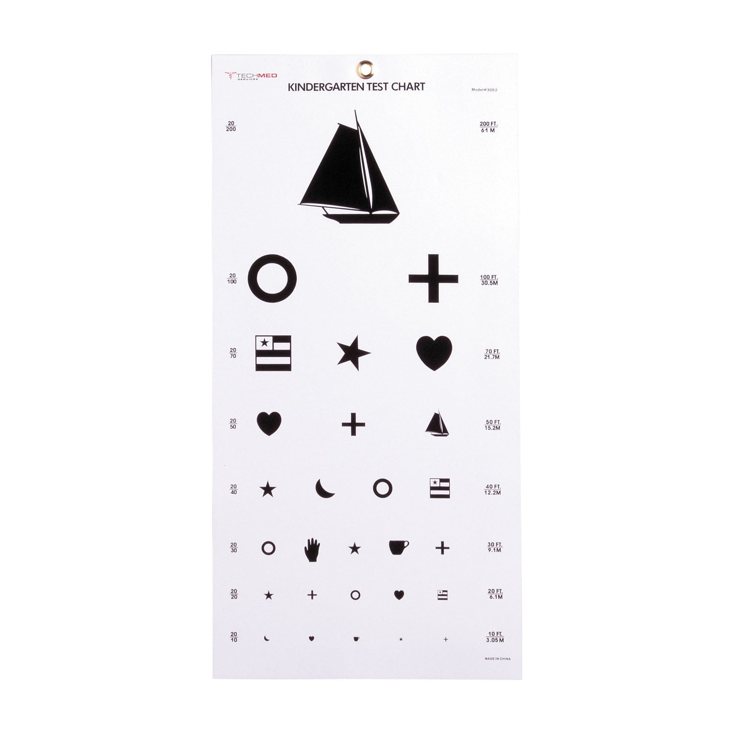 DUKAL TECH-MED EYE CHARTS "Kindergarten Eye Chart 20 ft, Non-Reflective Matte Finish, 22\" x 11\""