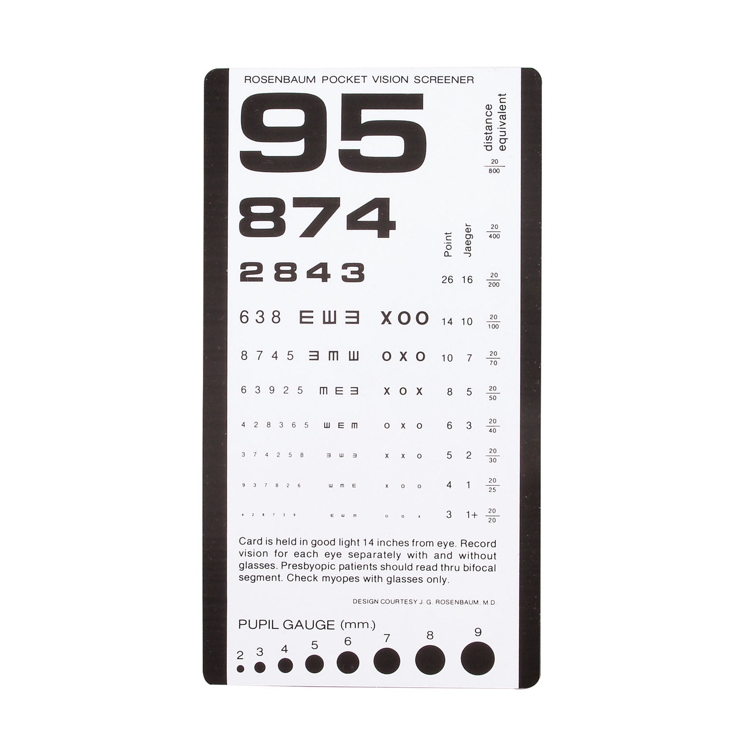 DUKAL TECH-MED EYE CHARTS "Pocket Eye Chart, Use at 14\", Provides 20/800 Distance, Laminated Plastic, 61/2\" x 31/2\" "
