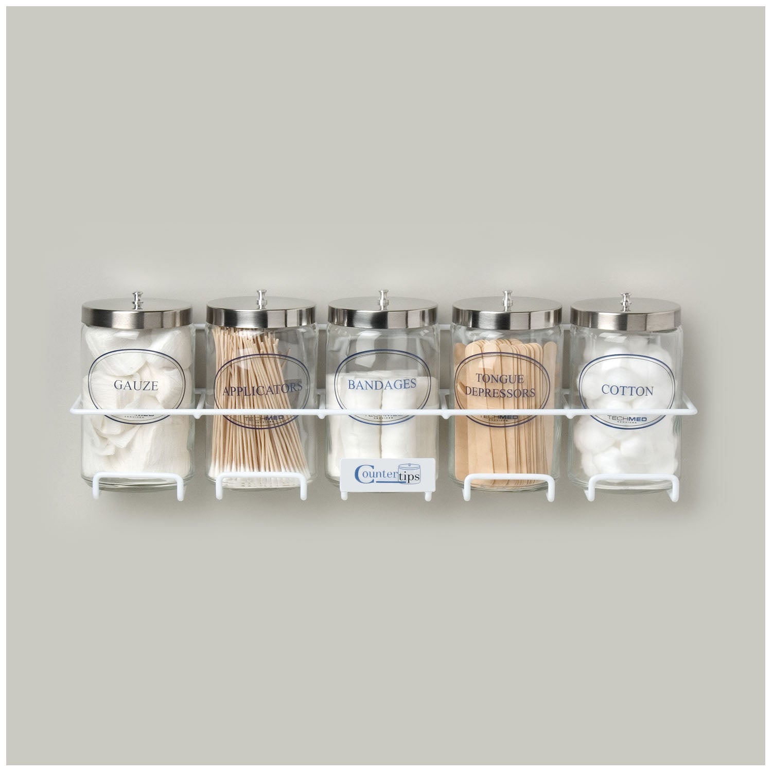 DUKAL TECH-MED SUNDRY JARS "Flint Glass Jars, Blue Imprint, Stainless Steel Lids, 7\"H x 41/4\"Dia, 5/bx"