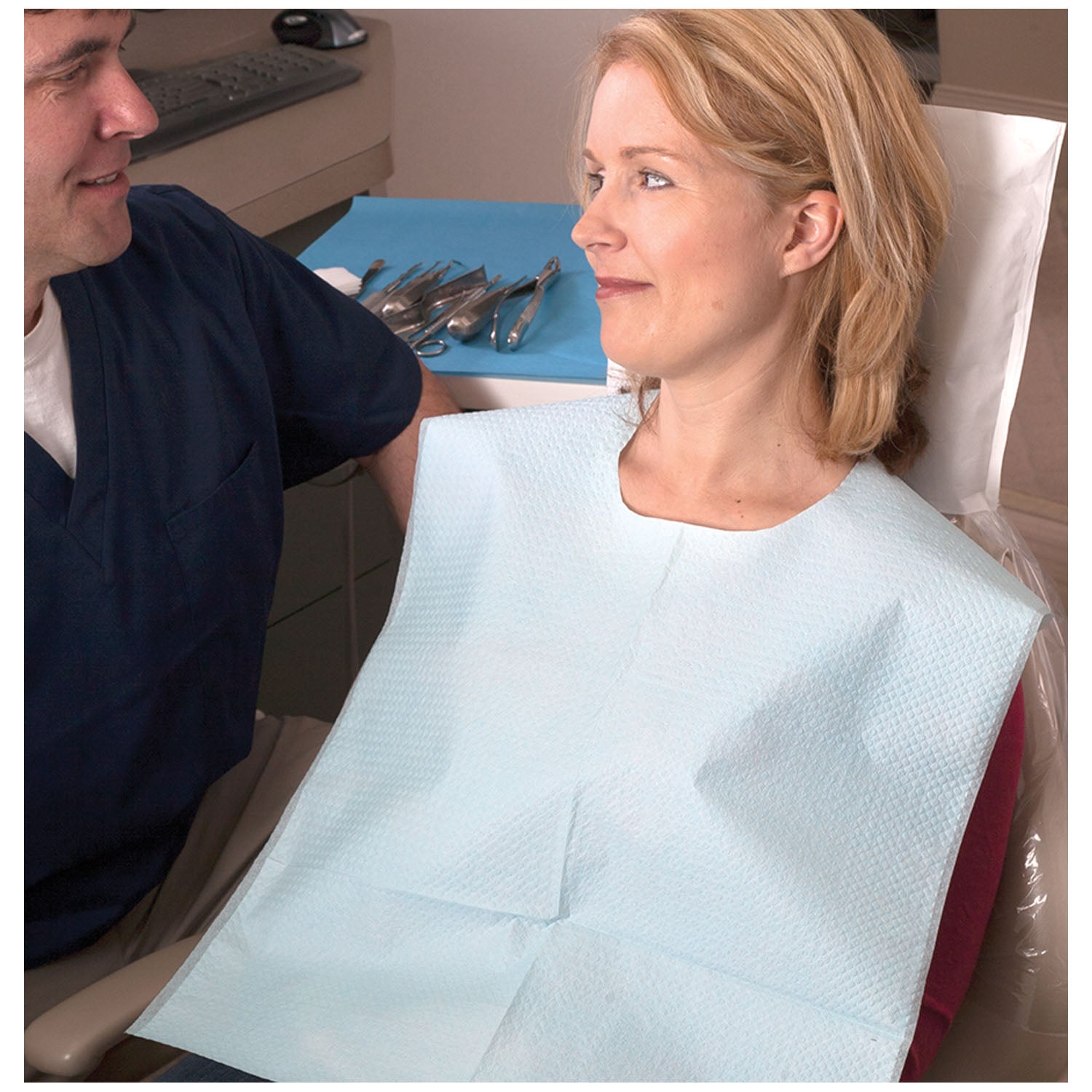 TIDI EVERYDAY SPECIALTY BIBS "Bib, Oral Surgery, X-Large, T/P/T, 29\" x 42\", Blue, 50/cs "