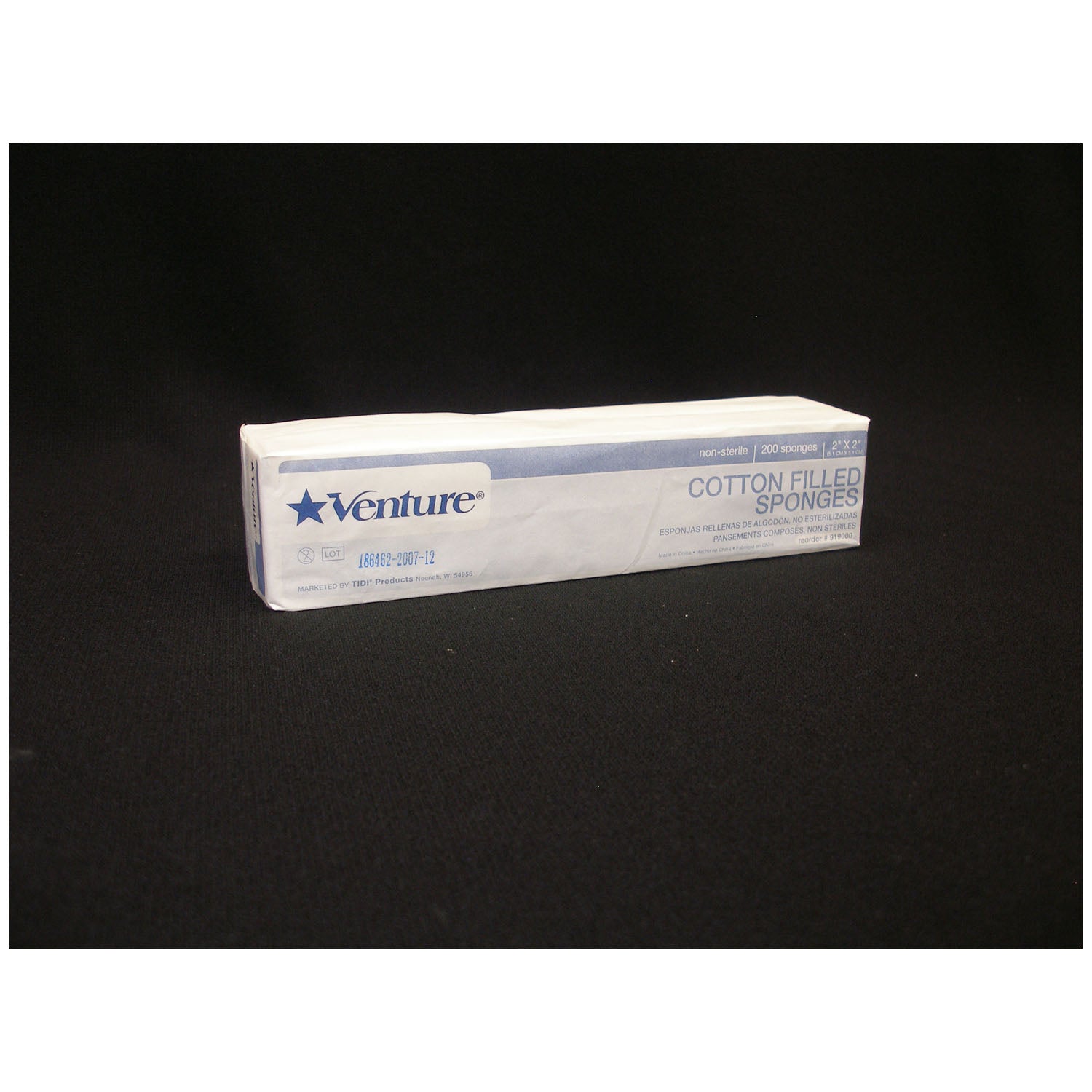TIDI VENTURE™ 8-PLY NON-STERILE COTTON-FILLED GAUZE SPONGES Cotton-Filled Sponge, 8-Ply, 2" x 2", Non-Sterile, 200/bg, 25 bg/cs