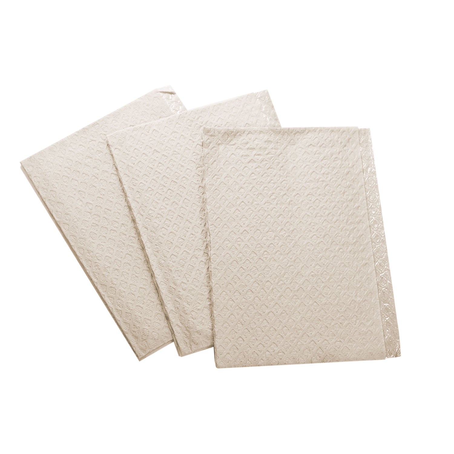 TIDI 3-PLY TISSUE/POLY TOWEL & BIB "Towel, 13\" x 18\" White, Poly-Back, Diamond-Embossed, 500/cs"
