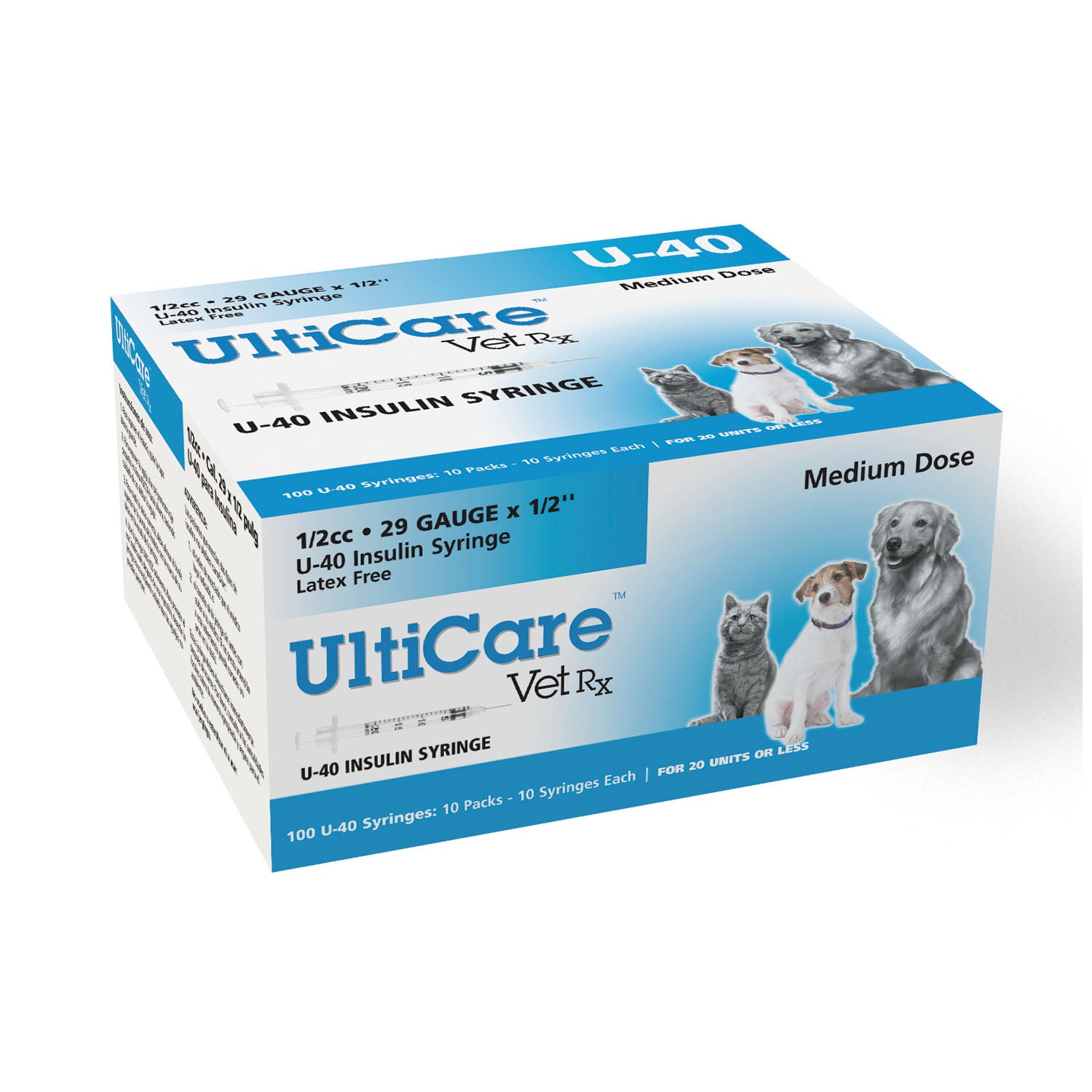 ULTIMED ULTRICARE VETRX DIABETES CARE INSULIN SYRINGES "U-40 Syringe, 29G x 1/2\", 1/2cc, 100/bx"