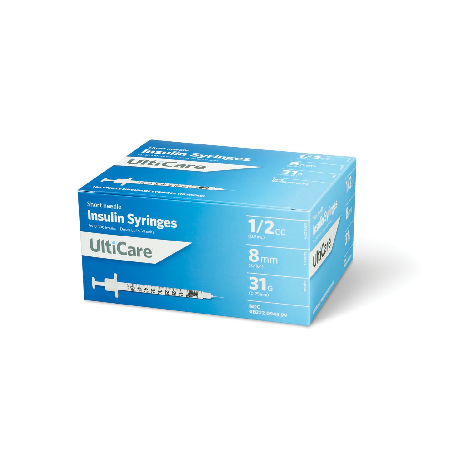 ULTIMED ULTICARE INSULIN SYRINGES "Insulin Syringe, 1/2cc, 31G x 5/16\", 100/bx"