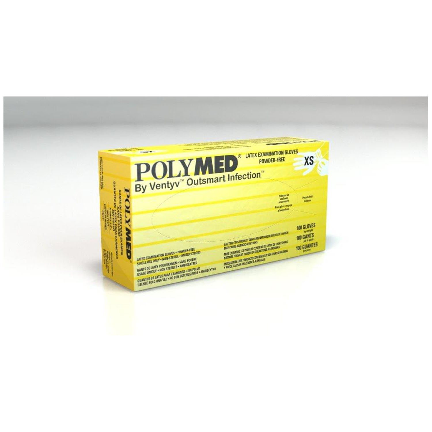 VENTYV POLYMED LATEX EXAM POWDER-FREE S Glove, Exam, Latex, X-Small