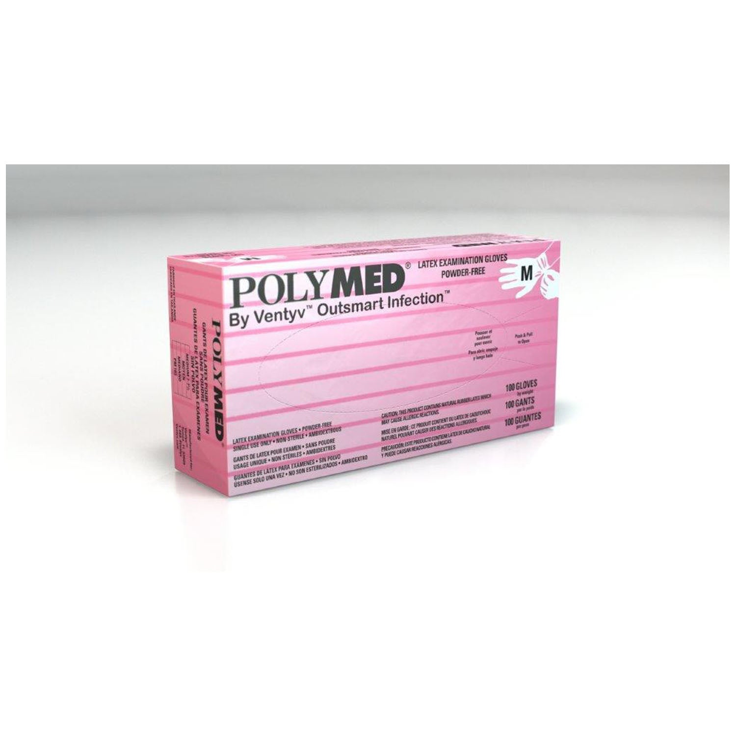 VENTYV POLYMED LATEX EXAM POWDER-FREE S Glove, Exam, Latex, Medium