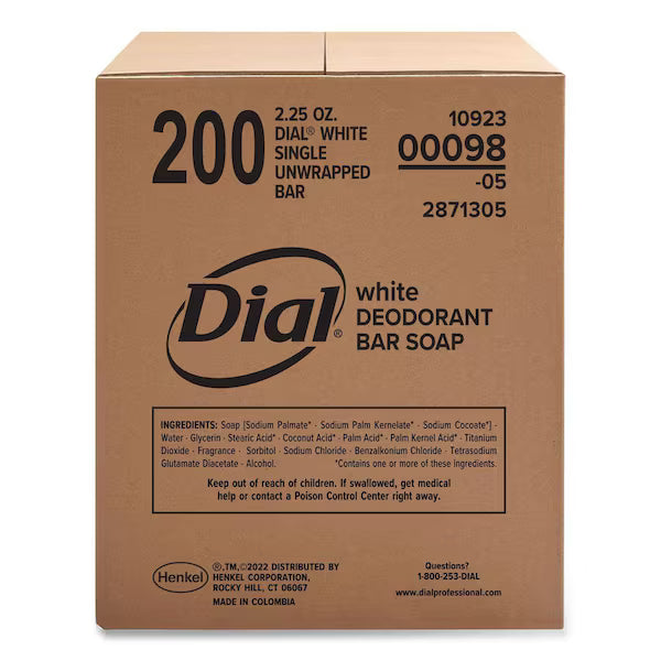 DIAL® DEODORANT BAR SOAPS - RETAIL PACKAGING Bar Soap, Unwrapped, 2.5 oz, 200/cs