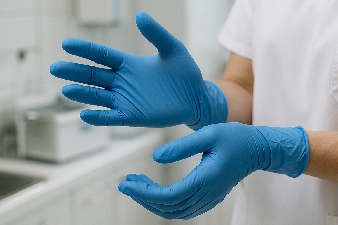 hands wearing surgical gloves