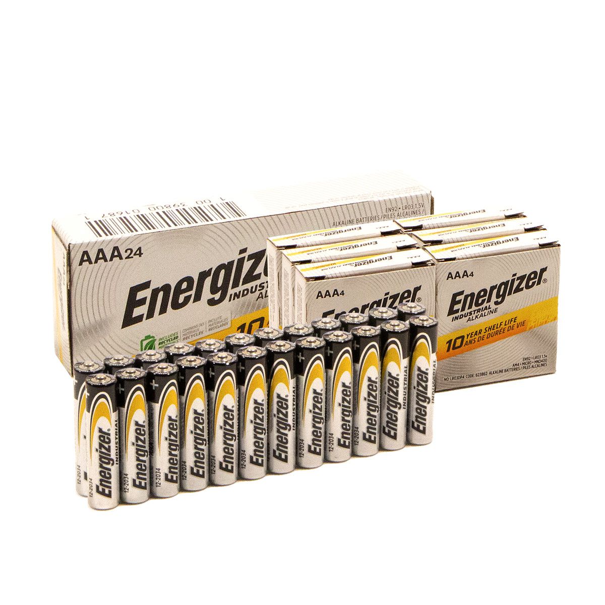 ENERGIZER INDUSTRIAL BATTERY - ALKALINE Battery, AAA, Alkaline, Industrial, 24/pk, 6 pk/bx